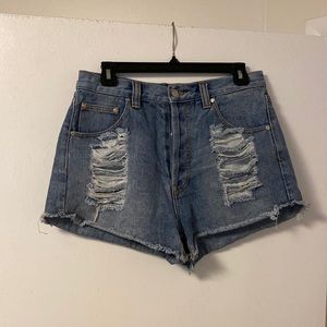 Mink pink distressed jean shorts